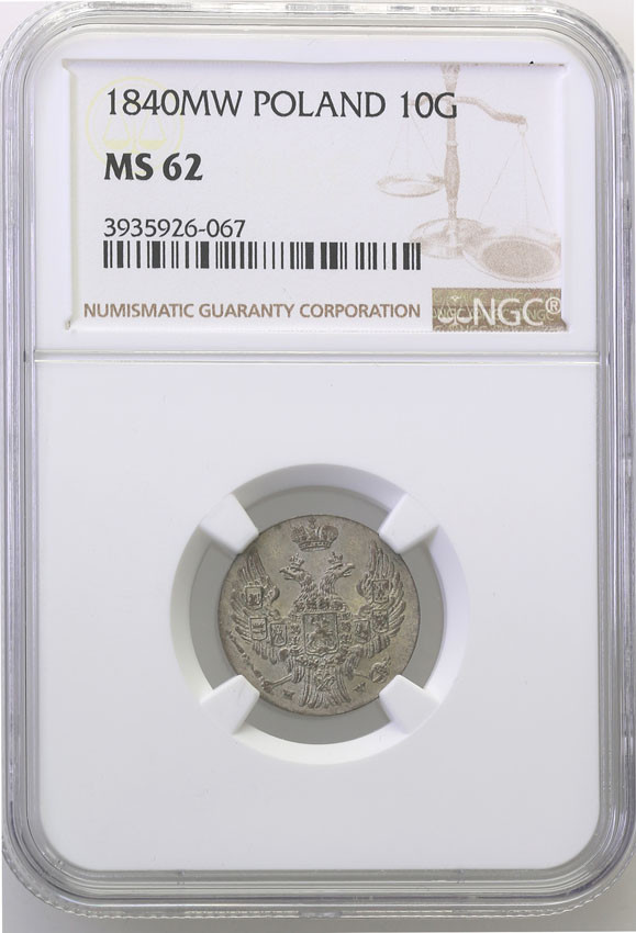Polska XIX w./Rosja. 10 groszy 1840 MW, Warszawa NGC MS62